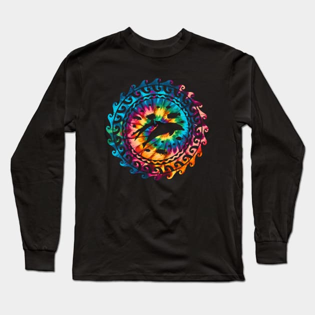 Dolphin and freediver Rainbow Tie Dye Long Sleeve T-Shirt by NicGrayTees